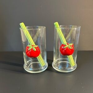 Vintage Bloody Mary Glasses with Ceramic Celery Stir Sticks- set of 2